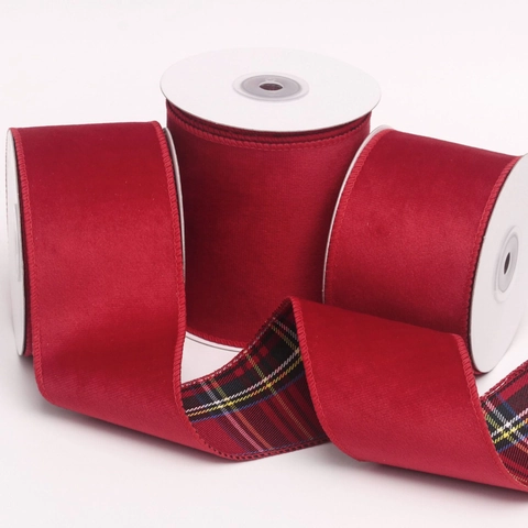 Nastro in Velluto Scozzese Cablato Doppia Faccia Nastro Rosso Velluto Tessuto a Quadri Confezione Regalo Natale Fiocchi Fai da Te Decorativo Cablato