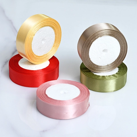 Solid Color Polyester Satin Ribbon Roll For DIY Handmande Bows Gift Cake Box Packaging Wedding Party Decoration Supplies