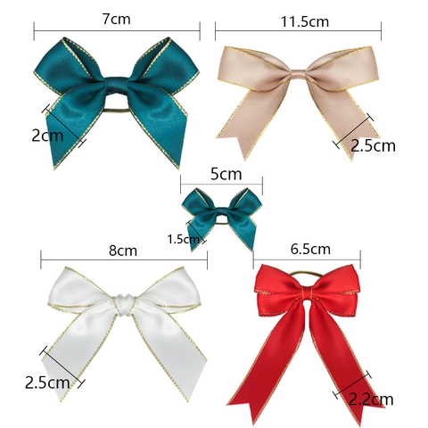 Handmade Satin Ribbon Bows With Gold Edge Double Layer Swallowtail Bow For Gift Box Flower Packaging Christmas Tree Decor