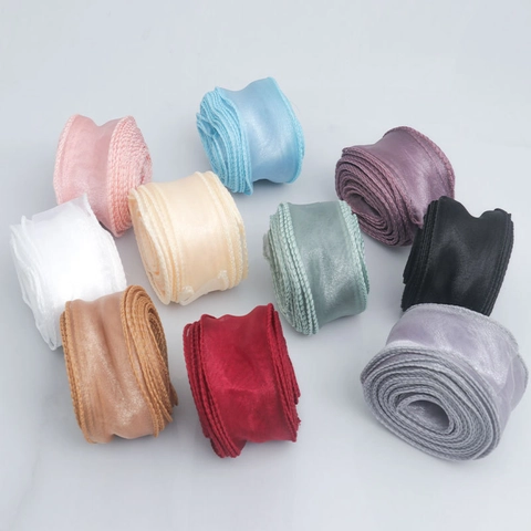 Polyester Wavy Edge Fishtail Yarn Ribbon For Flower Packaging DIY Handmade Gift Wrap Wedding Party Home Decoration Satin Fabric Tape
