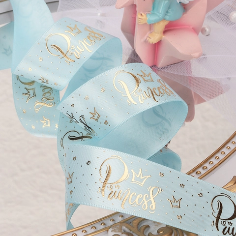 Bronzing Polyester Ribbon For Gift Wrapping DIY Craft Bow Making Heart Crown Clover Princess Pattern Decorative Ribbon