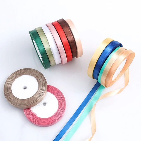 Rollo de Cinta de Satén de Poliéster de Color Sólido para Envolver Regalos Boda Fiesta Accesorios de Flores DIY