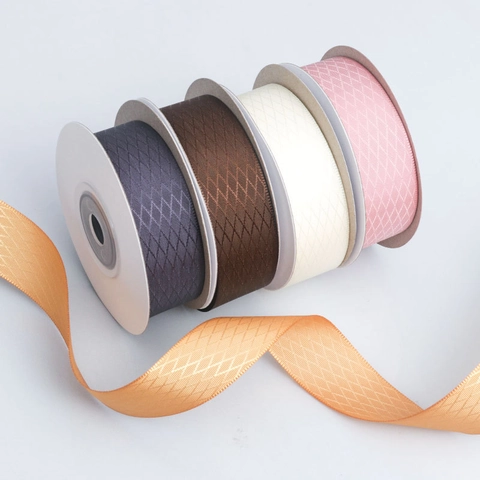 Rhombus Pattern Polyester Ribbon For Gift Wrapping DIY Bows Bouquet Decoration Diamond Grid Embossed Decorative Webbing Craft