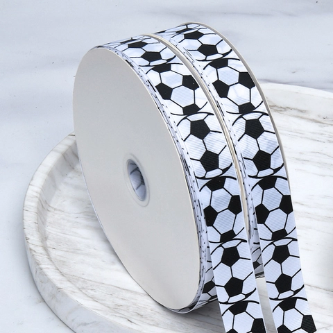 Soccer Printed Grosgrain Ribbon Polyester Fabric For DIY Gift Wrapping Sports Theme Handwork Decoration Accessories