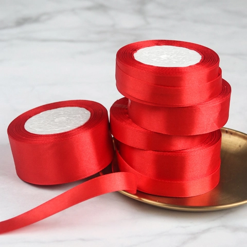 Red Satin Ribbon Roll For Wedding Celebration Decoration DIY Craft Gift Wrapping Decorative High Gloss Polyester Ribbon