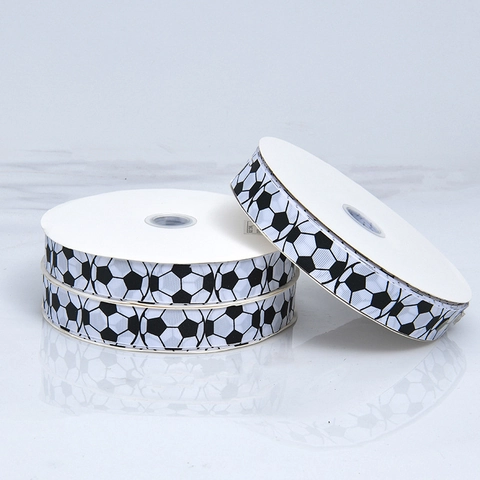 Soccer Printed Grosgrain Ribbon Polyester Fabric For DIY Gift Wrapping Sports Theme Handwork Decoration Accessories