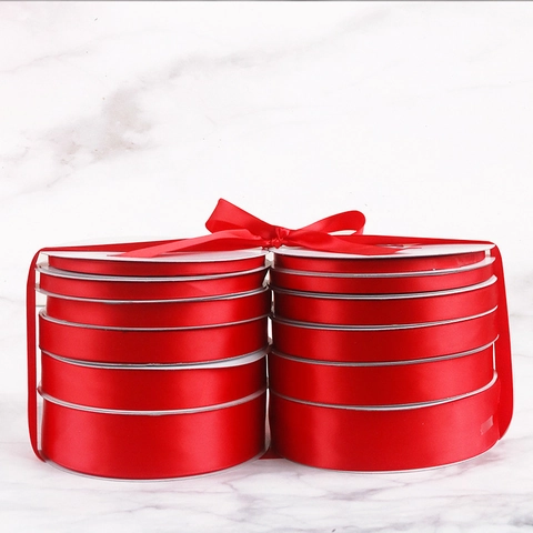 Red Satin Ribbon Roll For Wedding Celebration Decoration DIY Craft Gift Wrapping Decorative High Gloss Polyester Ribbon