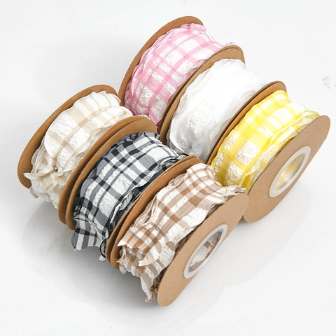 Nastro a Pieghe a Quadretti Fresco da 3,8 cm Nastro in Filato a Onde con Rughe a Bolle in Poliestere per Bouquet di Fiori Cottura Decorazione Fiocco Fai-da-Te