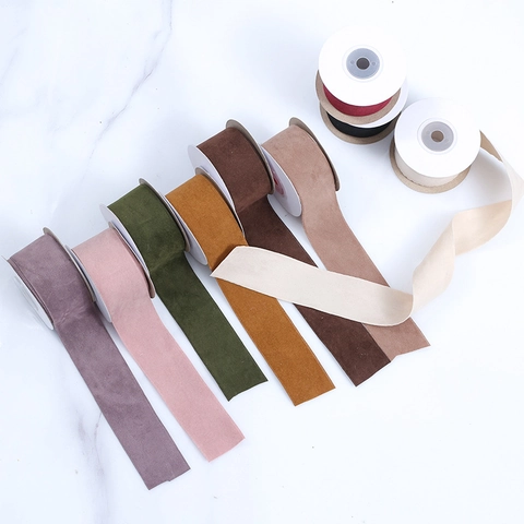 Rollo de Cinta de Gamuza de Color Sólido Con Bordes Prensados Para Lazos de Bricolaje Accesorios Para El Cabello Envoltorio de Regalos