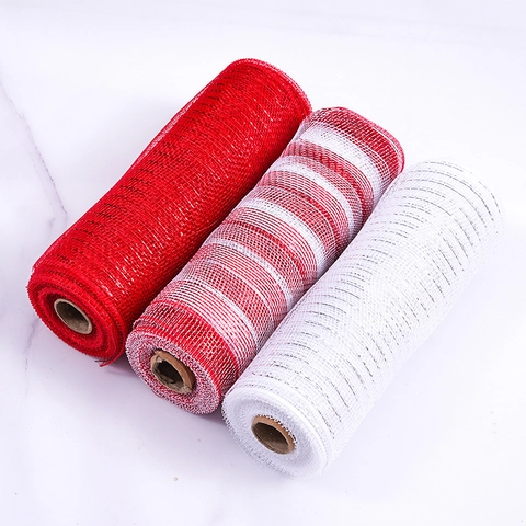 Christmas Deco Mesh Ribbon Metallic Striped Mesh Roll For Wreaths Gift Wrapping Christmas Tree Party Decoration Supplies