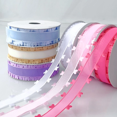 Heart Edge Sheer Organza Ribbon Polyester Decorative Satin Ribbon For Gift Wrapping Wedding Party DIY Bow Making Crafts
