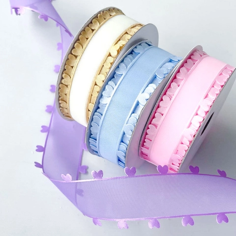 Heart Edge Sheer Organza Ribbon Polyester Decorative Satin Ribbon For Gift Wrapping Wedding Party DIY Bow Making Crafts