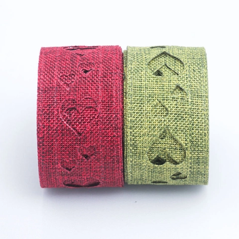 Burlap Look Hollow Heart Polyester Ribbon For Gift Wrapping DIY Craft Wedding Flower Christmas Valentine Decoration Ribbon Roll
