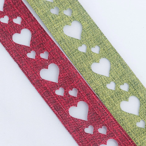Burlap Look Hollow Heart Polyester Ribbon For Gift Wrapping DIY Craft Wedding Flower Christmas Valentine Decoration Ribbon Roll