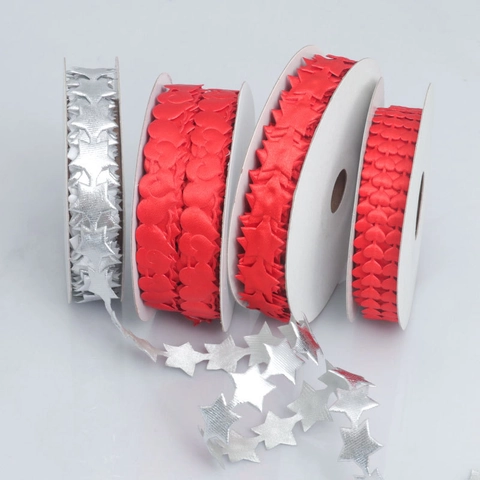 Ultrasone Embossed Hart Ster Polyester Lint Voor Bruiloft Valentijn Cadeauverpakking Hand Vlinder Strik DIY Ambachtslinten