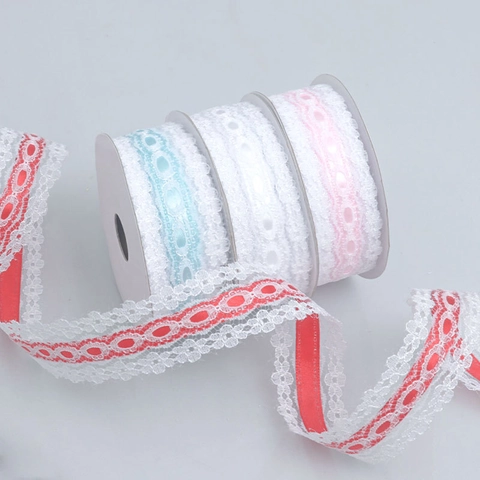 Hohl Spitzenband Satinbesatz Für Geschenkverpackung Hochzeitskuchen Dekoration DIY Handwerk Elegant Floral Polyester Band