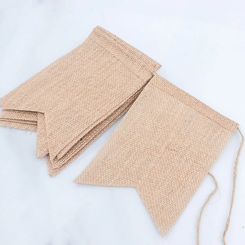Handmade DIY Burlap Bunting Banner Rustic Swallowtail Jute Pennant Flags For Wedding Party Home Celebration Decoration