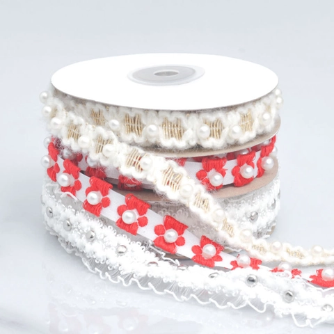 Elegantes Perlen-Spitzenband Für DIY-Haarschmuck Blumenstrauß-Geschenkverpackung Gestickte Pflaumenblüten-Perlenbesatz-Nähhandwerk