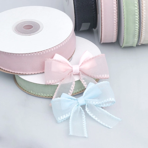 Solid Color Transparent Chiffon Lace Ribbon With Picot Edge For DIY Bows Gift Wrapping Wedding Cake Floral Decoration