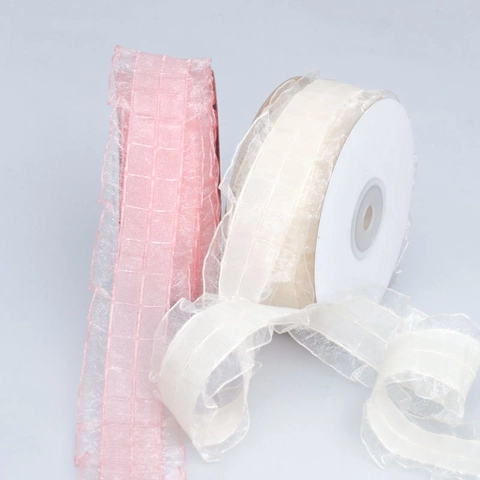 Ruban Organza Plissé Vichy Avec Bord Volanté Ruban Transparent en Polyester Pour Emballage Cadeau Mariage Fête DIY Couture