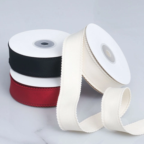 Solid Color Scalloped Edge Cotton Polyester Ribbon For DIY Bow Hair Accessories Gift Wrapping Cake Baking Decoration Ribbon