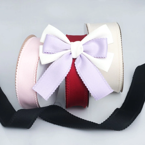 Solid Color Scalloped Edge Cotton Polyester Ribbon For DIY Bow Hair Accessories Gift Wrapping Cake Baking Decoration Ribbon
