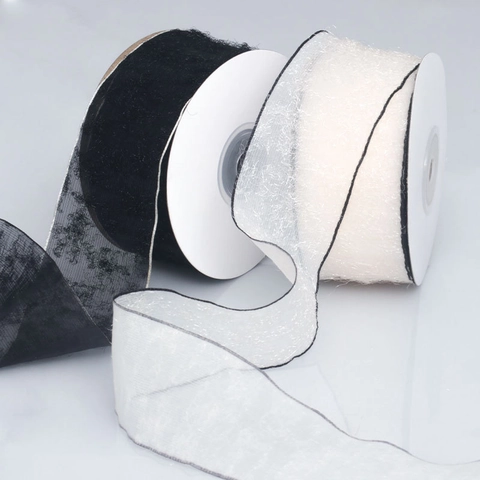 Transparentes Plüsch Fransenband Organza Transparentes Gurtband Mit Kontrastkante Für Geschenkverpackung DIY Handwerk Kleidung Dekoration