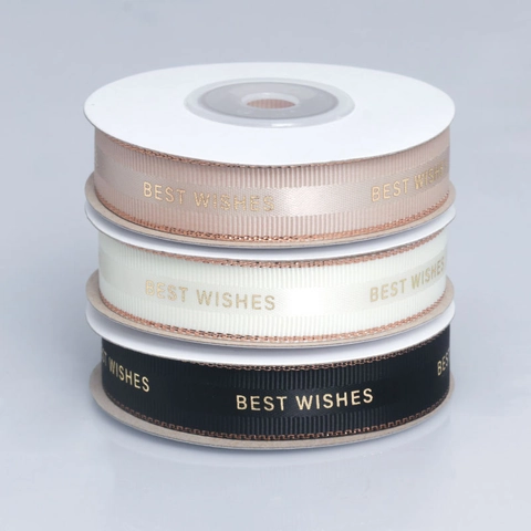 Nastro in Grosgrain Con Bordo Dorato E Stampa Oro Best Wishes Per Confezioni Regalo Decorazioni Floreali Fai Da Te Matrimonio