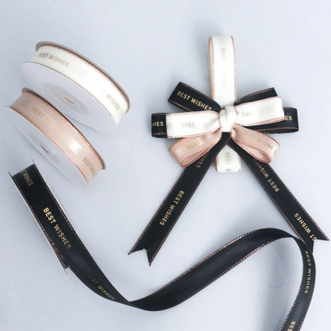 Nastro in Grosgrain Con Bordo Dorato E Stampa Oro Best Wishes Per Confezioni Regalo Decorazioni Floreali Fai Da Te Matrimonio
