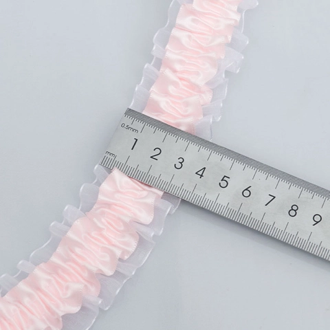 Ribete de Encaje Elástico con Volantes Cinta de Poliéster para Ropa Cortina Falda Dobladillo Artesanía Decoración Accesorios