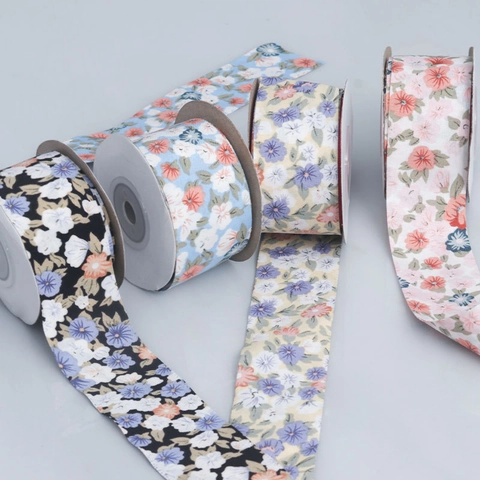 Floral Printed Polyester Cotton Ribbon Webbing For DIY Handmade Bow Hair Accessories Clothing Shoes Gift Box Packaging Chinese Pastoral Style
