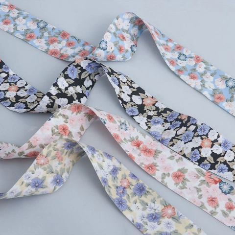 Floral Printed Polyester Cotton Ribbon Webbing For DIY Handmade Bow Hair Accessories Clothing Shoes Gift Box Packaging Chinese Pastoral Style
