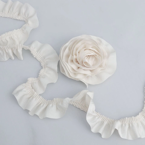 White Beige Dense Pleated Cotton Silk Lace Trim Ruffled Fabric Edge For Sofa Curtain Doll Dress DIY Craft Accessories