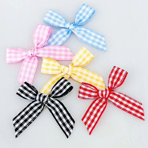 Handmade Gingham Plaid Ribbon Bows Polyester Hand Knotted Craft Bows For Gift Wrapping DIY Sewing Decoration Accessories
