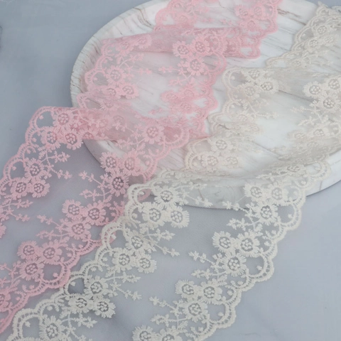 Vintage Floral Embroidered Lace Trim 13cm Wide 5 Yards Scalloped Edging For Lolita Wedding Dress Hem DIY Sewing Accessory