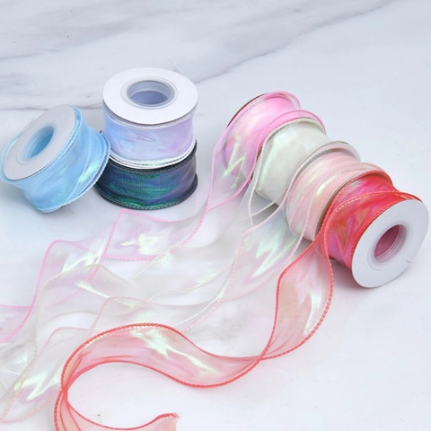 Nastro di Organza Iridato Nastri in Filato di Pesce Olegrafico per Fai da Te Artigianato Confezioni Regalo Bouquet di Fiori