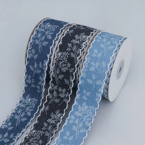 Vintage Wavy Edge Plant Leaf Printed Ribbon Cotton Blend Fabric Ribbon For DIY Handmade Bow Hair Accessories Flower Gift Packaging Decoration