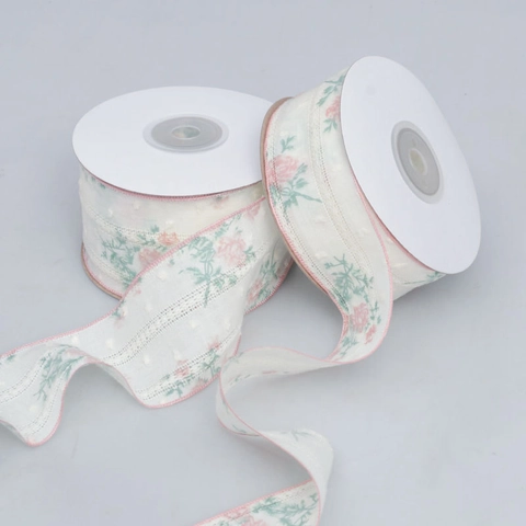 Hohlspitze Blumenmuster Band Rosa Rose Punkte Gurtband Für DIY Haarschleifen Geschenk Blumenverpackung Handwerk Zubehör