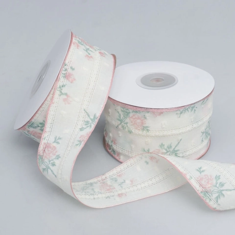 Hohlspitze Blumenmuster Band Rosa Rose Punkte Gurtband Für DIY Haarschleifen Geschenk Blumenverpackung Handwerk Zubehör