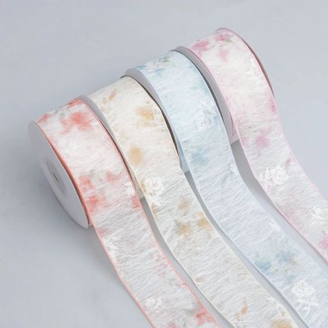 Cinta Pastoral Chiffon Estampado Rosas Floral Tela Transparente Arrugada Para Manualidades DIY Envoltura Regalo Boda