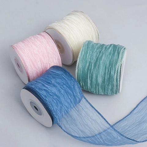 Pleated Chiffon Mesh Ribbon For Floral Wrapping DIY Crafts Transparent Organza Decorative Cloth Ribbon For Wedding Party