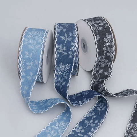 Vintage Wavy Edge Plant Leaf Printed Ribbon Cotton Blend Fabric Ribbon For DIY Handmade Bow Hair Accessories Flower Gift Packaging Decoration