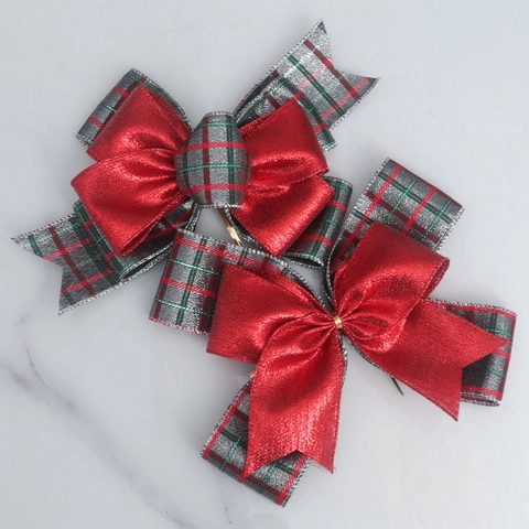Nœud Décoratif Festif en Plaid Polyester Ruban Métallique Grand Nœud pour Noël Halloween Fête Emballage Cadeau Décoration de Maison