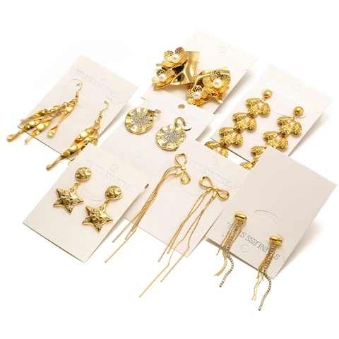 Stainless Steel Gold Plated Trendy Bowknot Tassel Rhinestone Earrings For Women Vintage Artificial Pearl Flower Drop Earrings