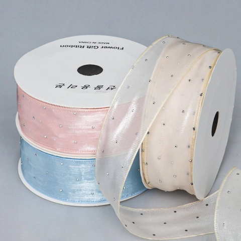 Chiffonband Mit Silbernen Strasspunkten Für DIY Geschenkverpackung Haarschmuck Schleife Dekoration Koreanischer Stil