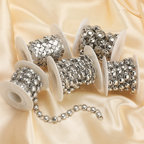 Stainless Steel DIY Jewelry Chain Floral Round Bead Links For Necklace Bracelet Making Punk Fashion Craft Accessories
