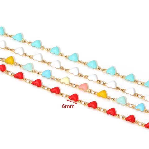 Stainless Steel Heart Link Chain Gold Plated Enamel DIY Jewelry Making Chain For Necklace Bracelet Accessory Women Gift
