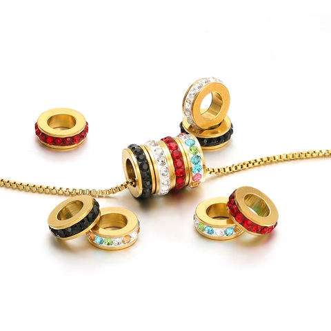 Edelstahl Großloch Abstandsperlen Gold Vergoldet Strass Rondelle Perlen Für DIY Schmuckherstellung Armband Halskette