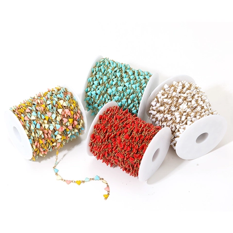 Stainless Steel Heart Link Chain Gold Plated Enamel DIY Jewelry Making Chain For Necklace Bracelet Accessory Women Gift