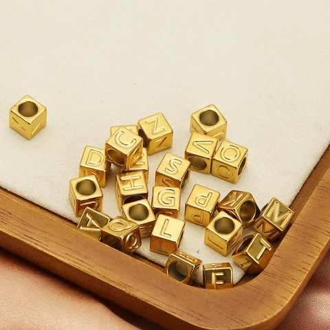 Stainless Steel Alphabet Cube Beads Initial Letter Spacers For DIY Jewelry Making Bracelet Necklace Accessories